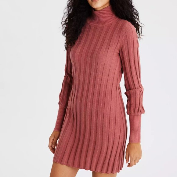 Ae Ribbed Mock Neck Sweater Dress Nwt 
